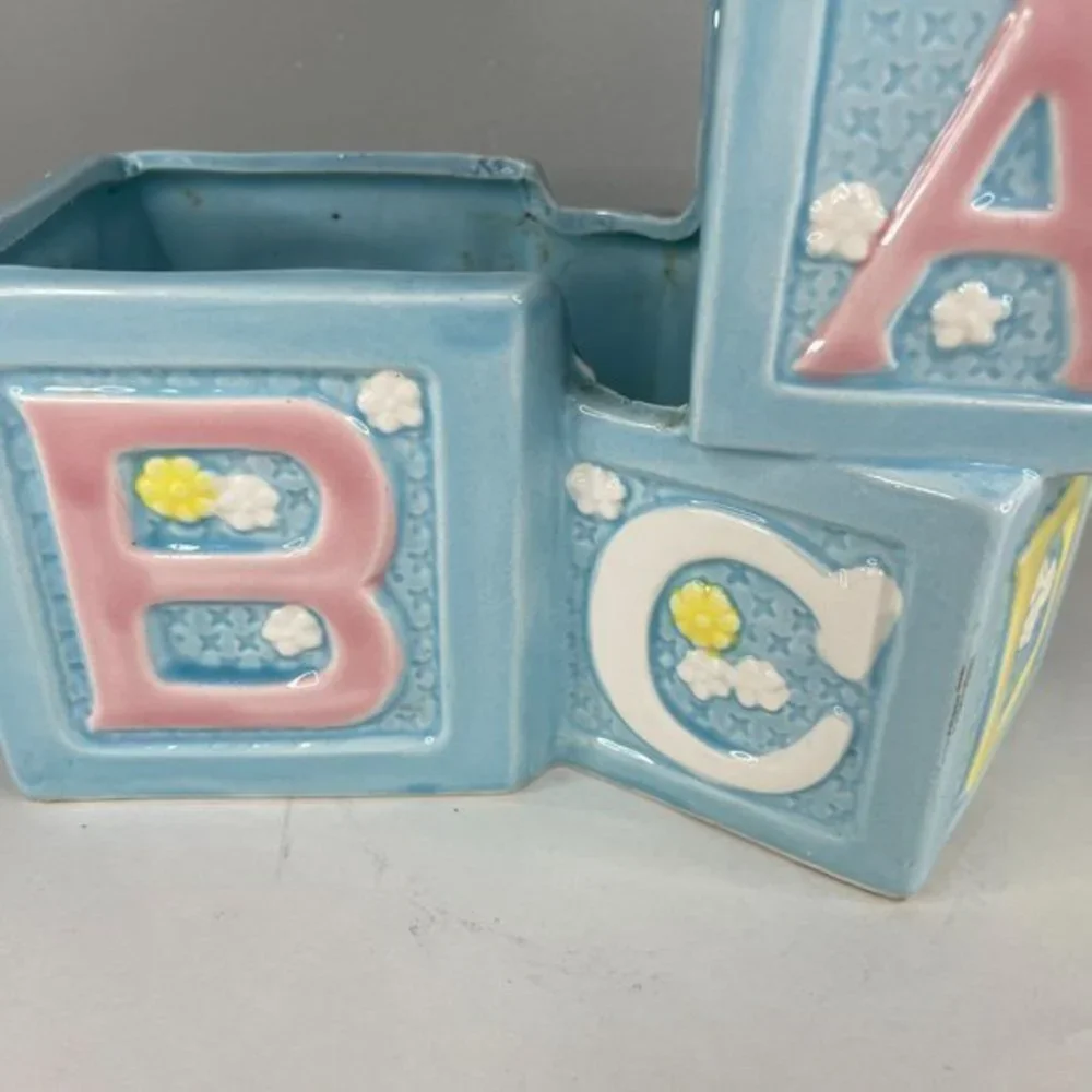Vintage Nancy Pew Musical ABC Baby Blocks Ceramic Nursery Planter‎
